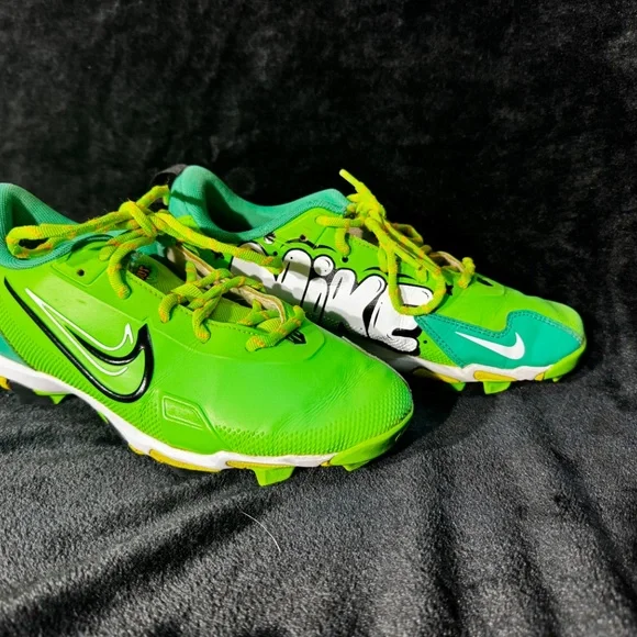 Nike Hustle Youth Baseball Cleats 5Y FZ8656-300 Neon Green Graphic Molded 2024 - Picture 5 of 10